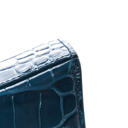 Balenciaga Shiny Calfskin Crocodile Embossed Hourglass Chain Bag Dark Petrol Blue 11 of 11