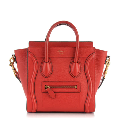 Celine Drummed Calfskin Nano Luggage Coquelicot 1 of 8
