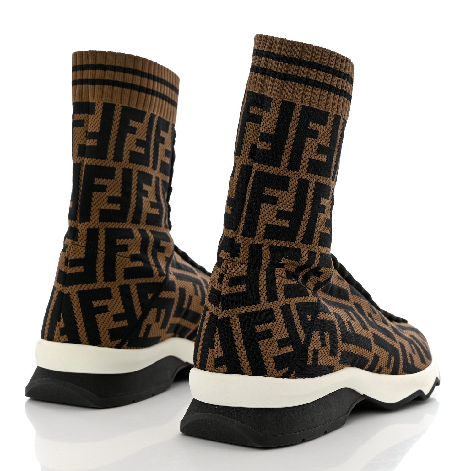 Fendi Stretch Knit Jacquard FF Reloaded Sock Sneakers 37 Tobacco Black 4 of 9