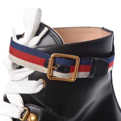 Gucci Calfskin Sylvie Web Lace Up Combat Boots 40 Black 11 of 11