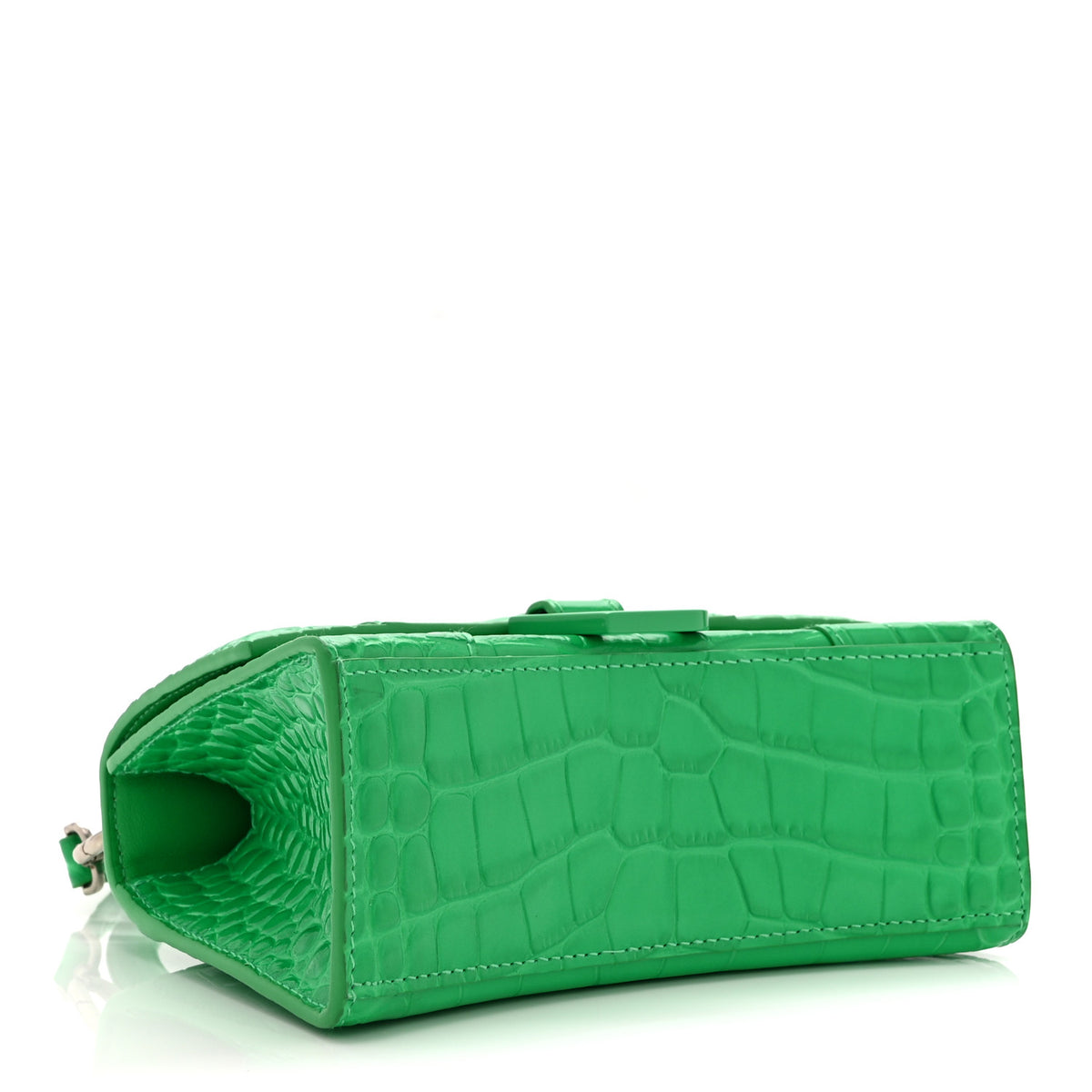 Shiny Calfskin Crocodile Embossed Hourglass Top Handle Bag XS Vivid Green