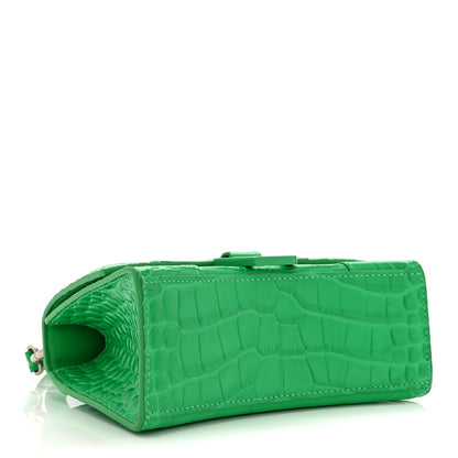 Balenciaga Shiny Calfskin Crocodile Embossed Hourglass Top Handle Bag XS Vivid Green 4 of 10