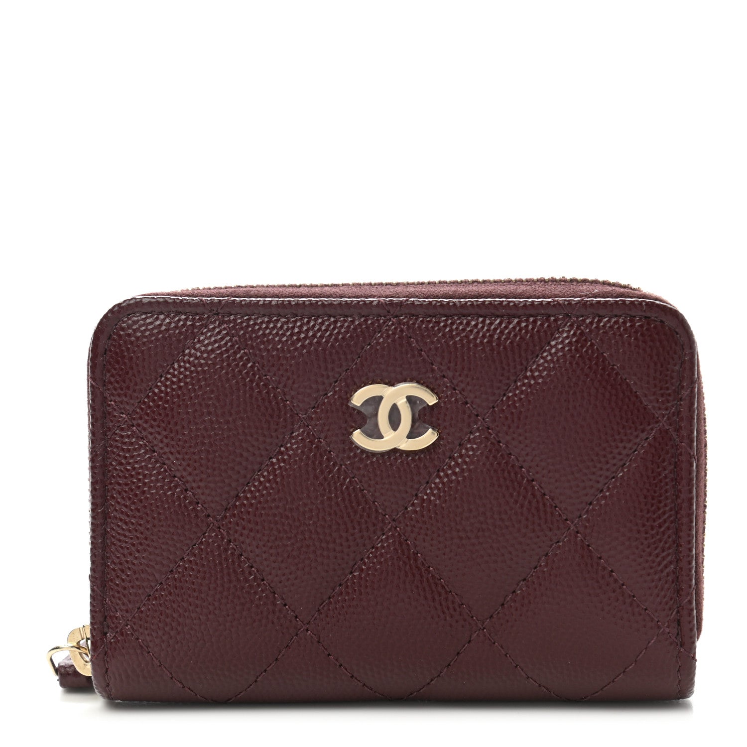 Chanel Caviar Quilted Zip Around Coin Purse Burgundy 1 of 7