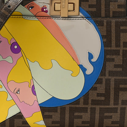 Fendi Glazed Fabric Vitello FF 1974 Hairdo Girls Inlay Mini Peekaboo Iconic Satchel Mogano Panna Multicolor 7 of 9