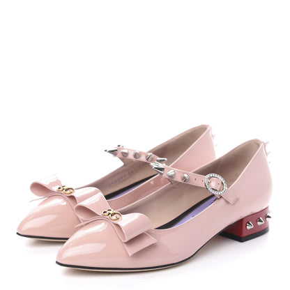 Gucci Patent Crystal GG Bow Sadie Spike Low Heel Ballerina Loafers 36.5 Perfect Pink 3 of 9