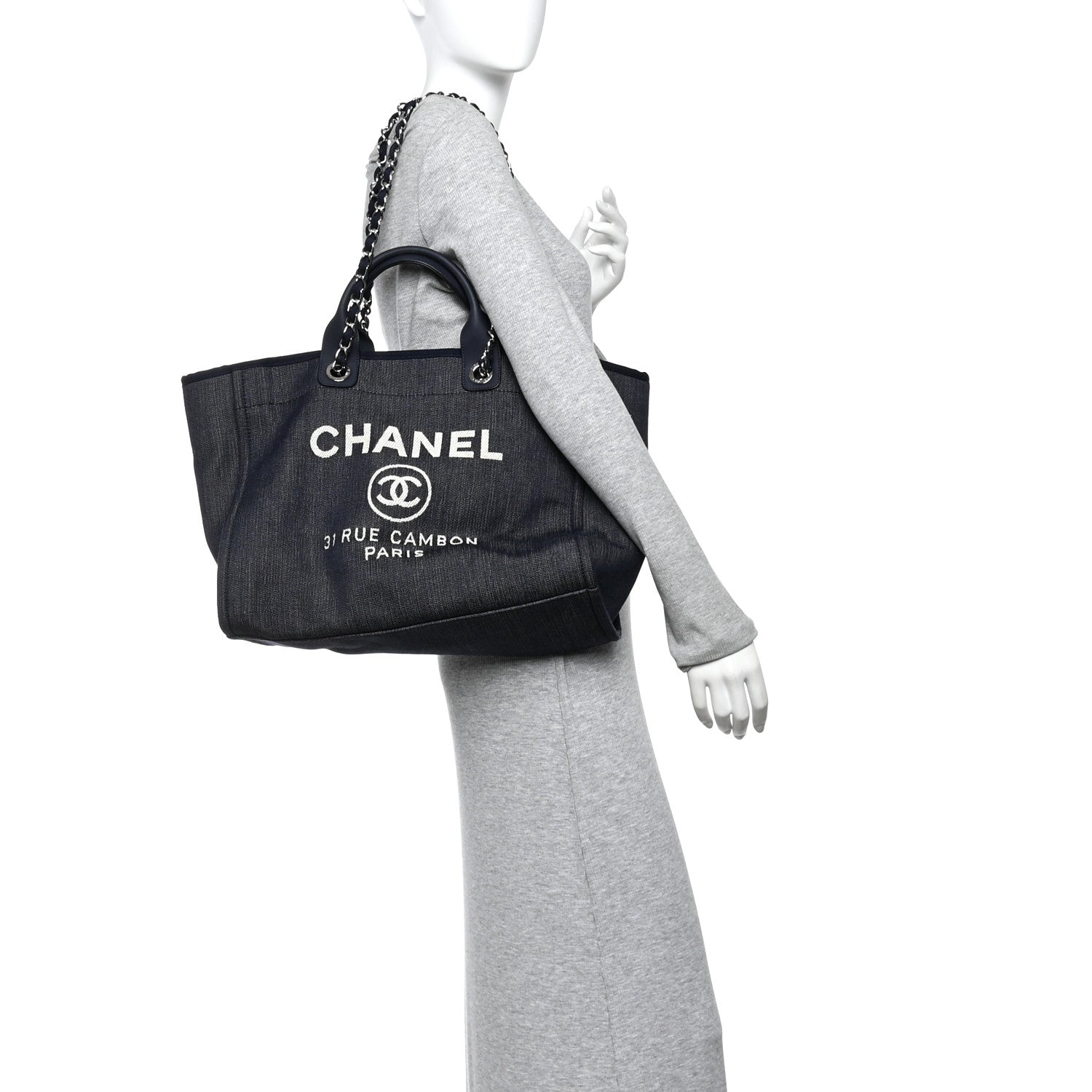 Chanel Denim Large Deauville Tote Dark Blue 2 of 13