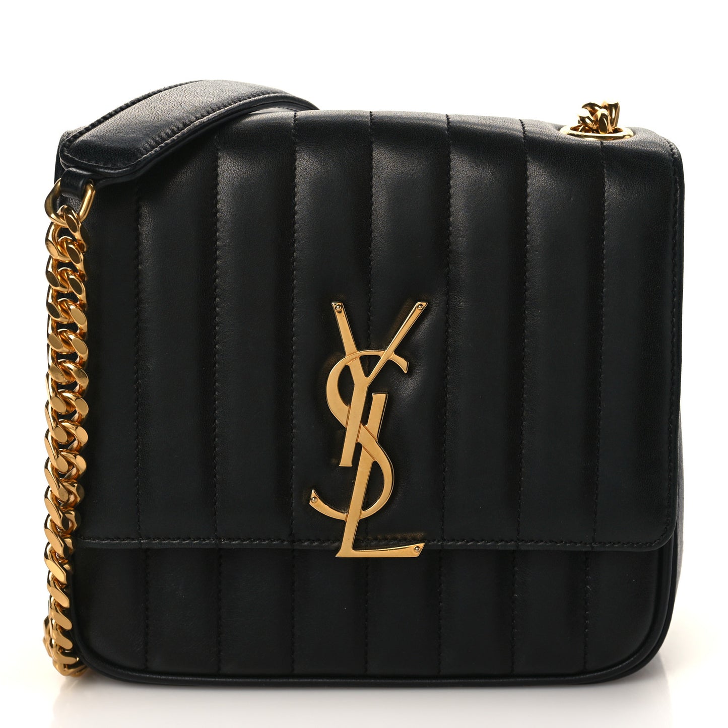 Lambskin Matelasse Monogram Medium Vicky Chain Bag Black