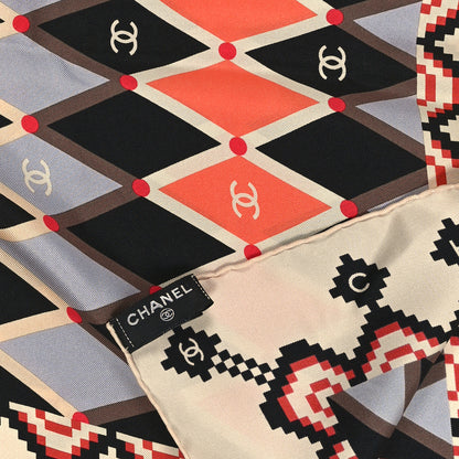 Chanel Silk Mosaic Square Scarf Black Orange Light Blue Beige 3 of 3