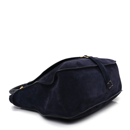 Chloe Suede Calfskin Braided Large Marcie Double Carry Navy 4 of 11
