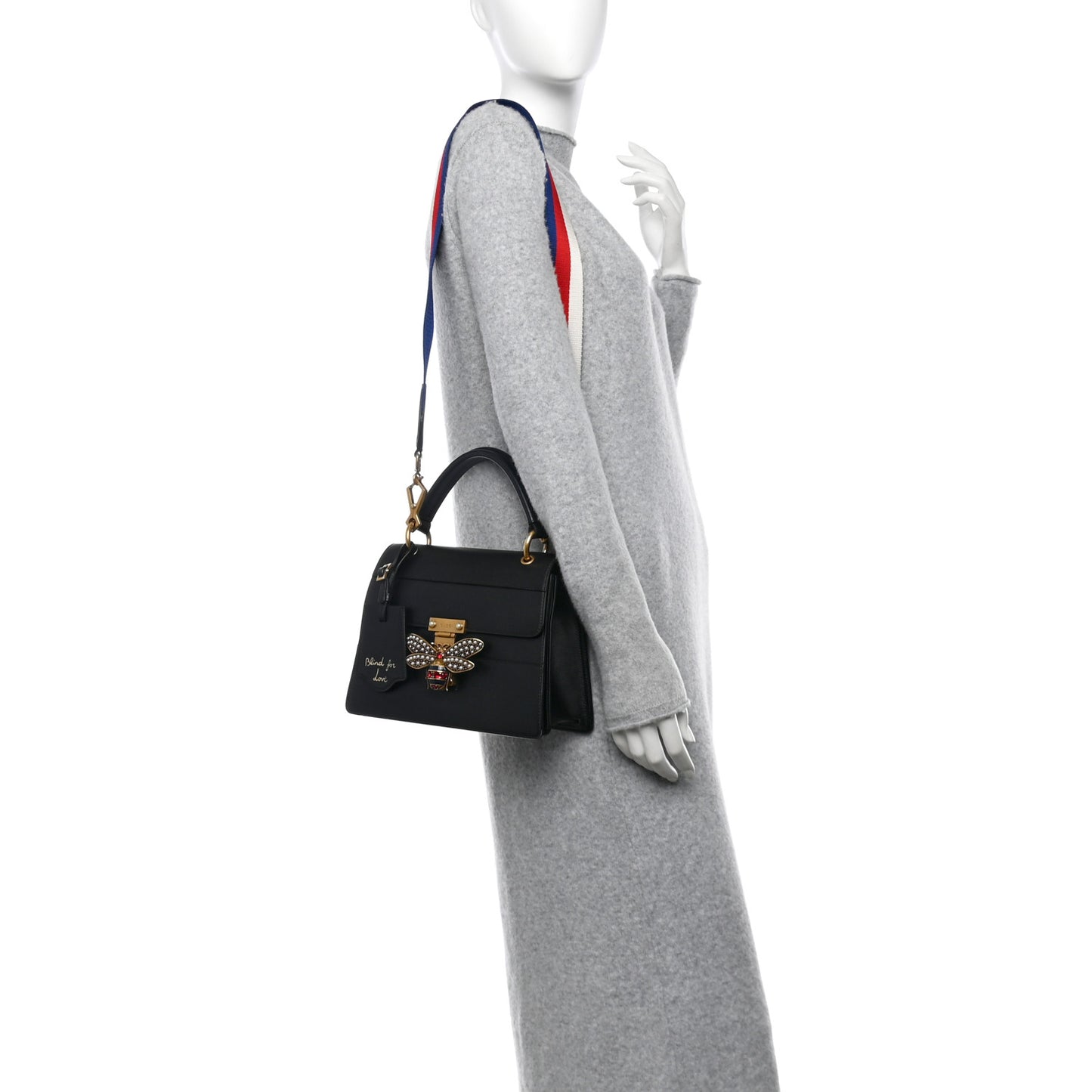 Calfskin Sylvie Web Small Queen Margaret Top Handle Bag Black