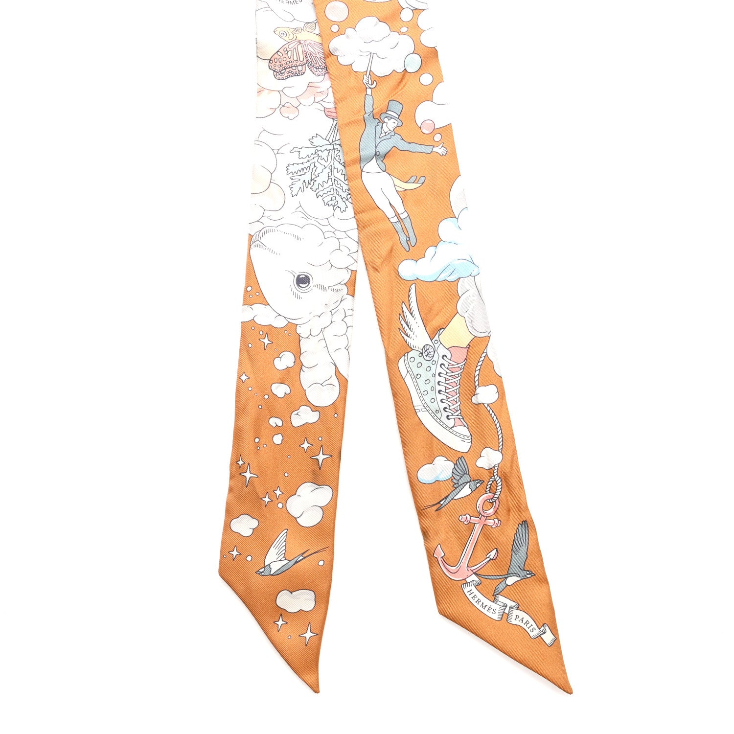 Hermes Silk Sur Mon Nuage Twilly Abricot Bleu Multicolor 2 of 3