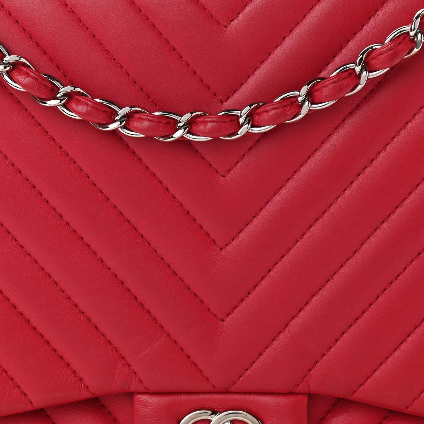 Lambskin Chevron Quilted Maxi Single Flap Red