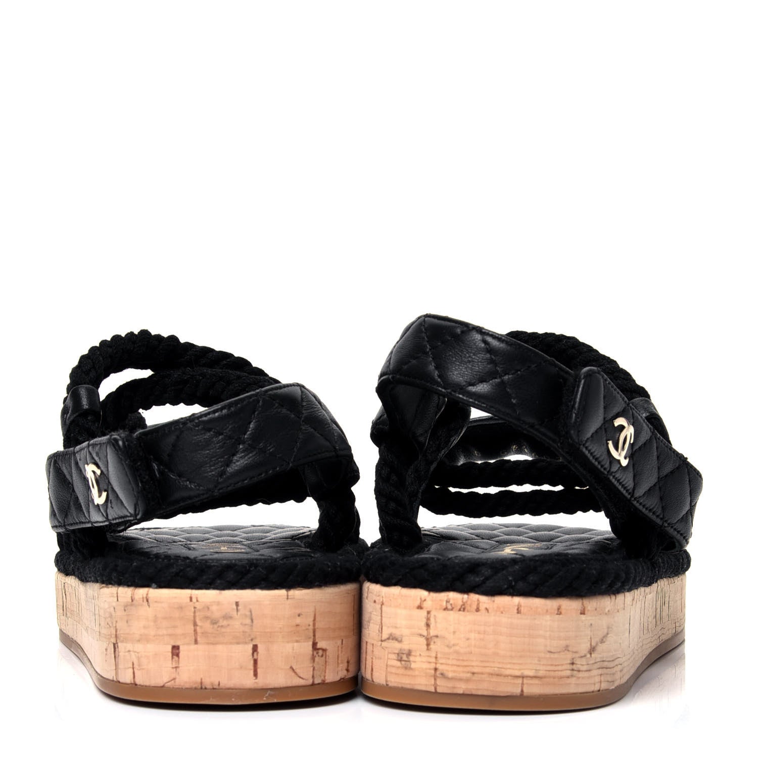 Chanel Cord Lambskin Quilted Logo Sandals 38 Black 6 of 10
