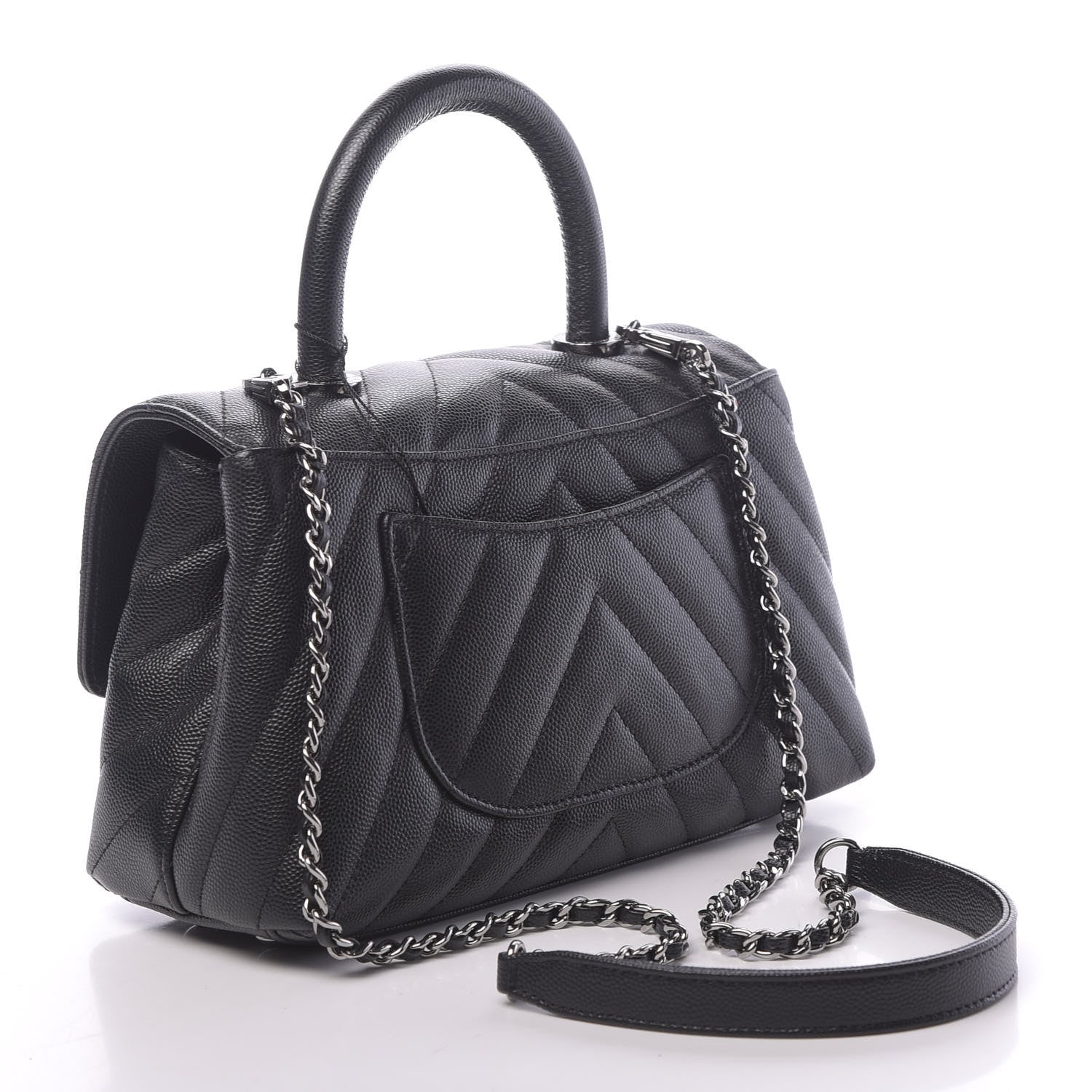 Chanel Caviar Chevron Quilted Mini Coco Handle Flap Black 4 of 11