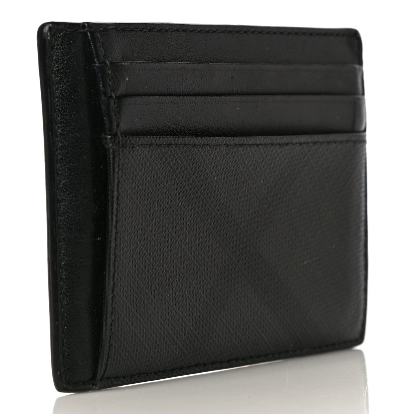 Grained Calfskin London Check Money Clip Card Case Navy Black