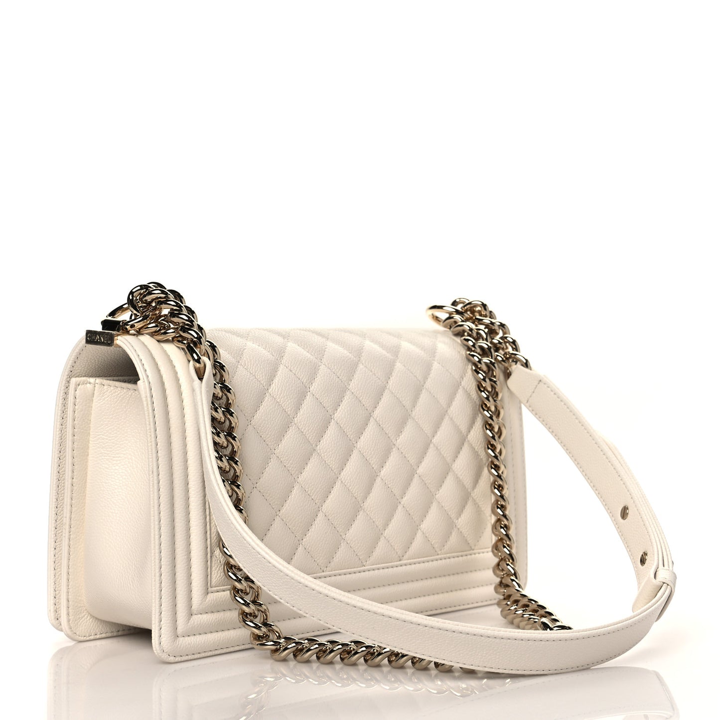 Caviar Quilted Medium Boy Flap Ivory