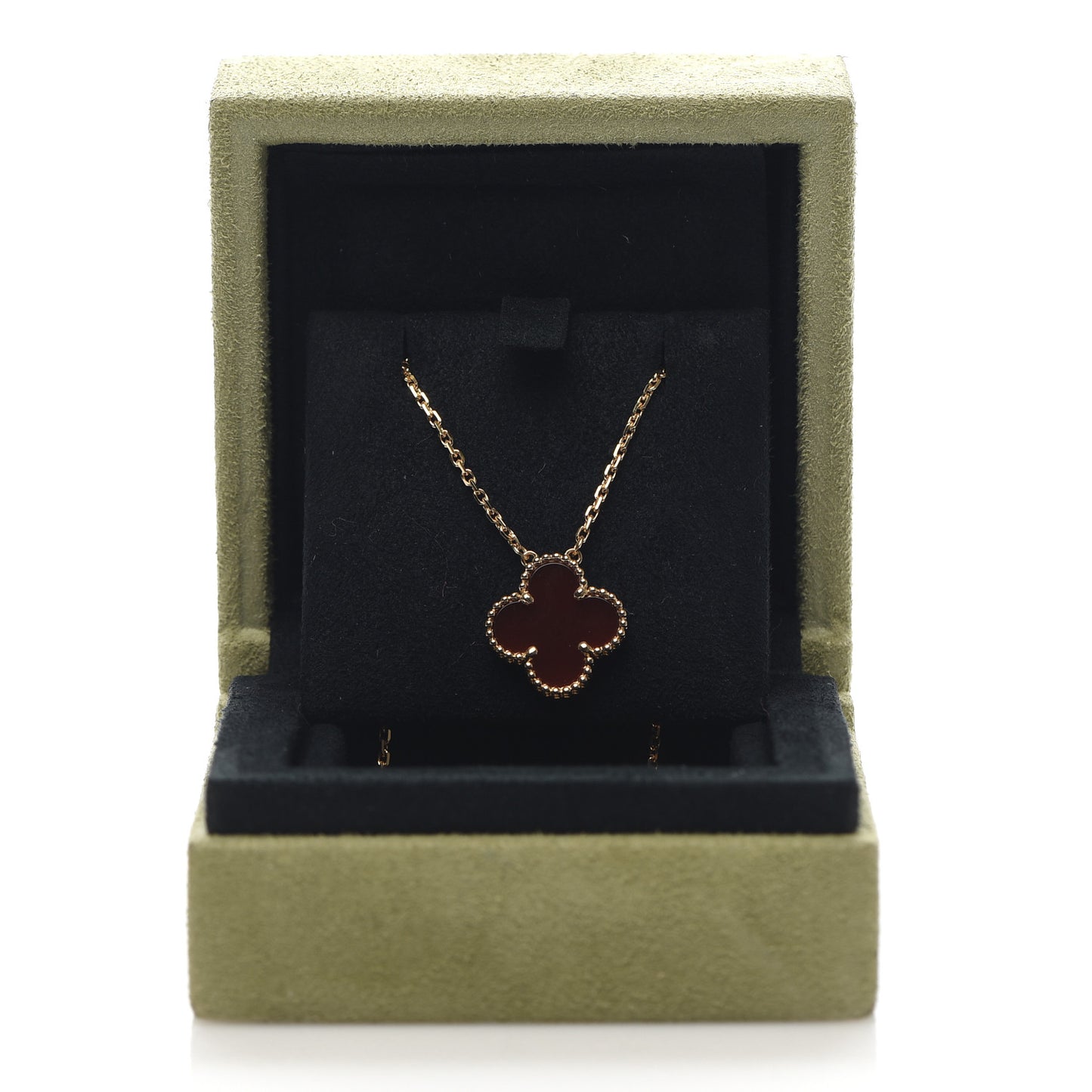 18K Yellow Gold Carnelian Vintage Alhambra Pendant Necklace