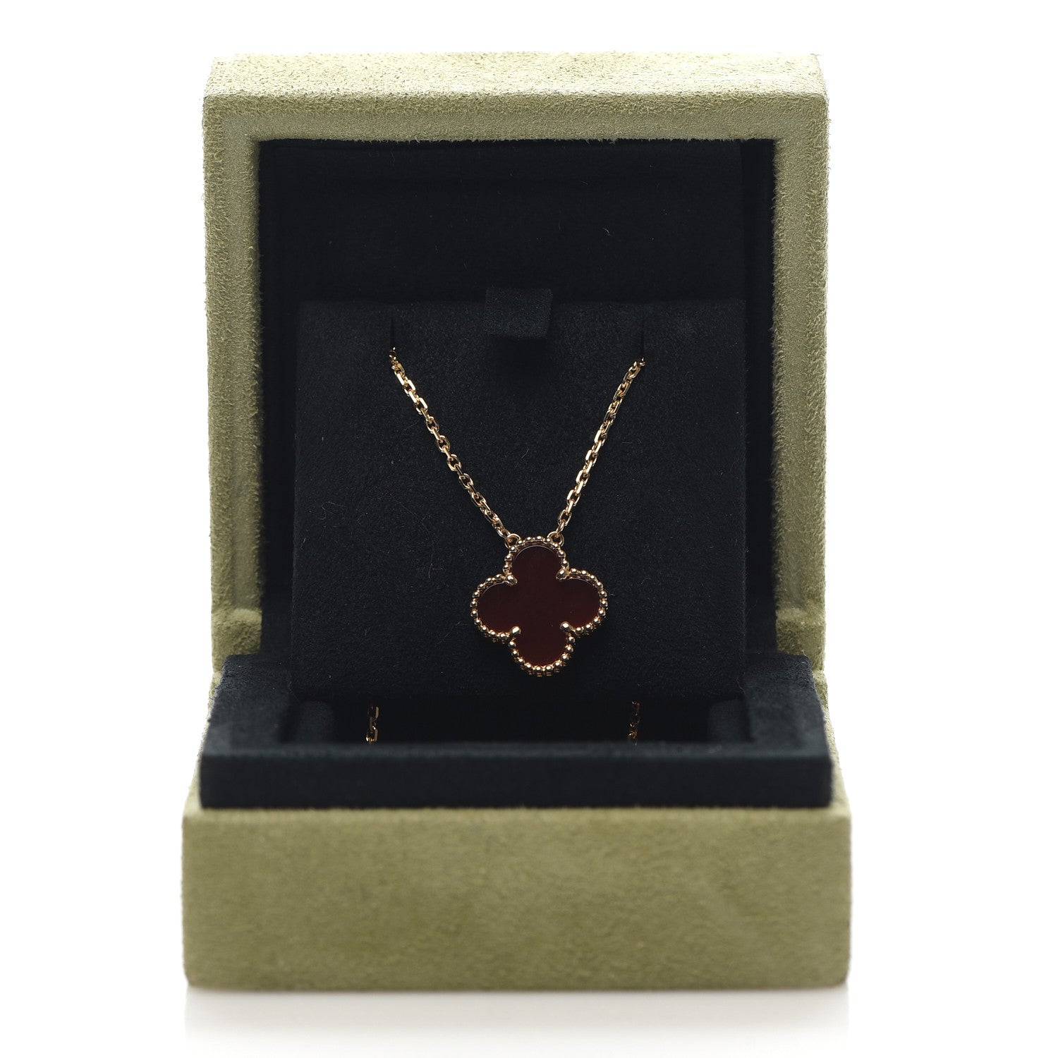 Van Cleef & Arpels 18K Yellow Gold Carnelian Vintage Alhambra Pendant Necklace 7 of 7