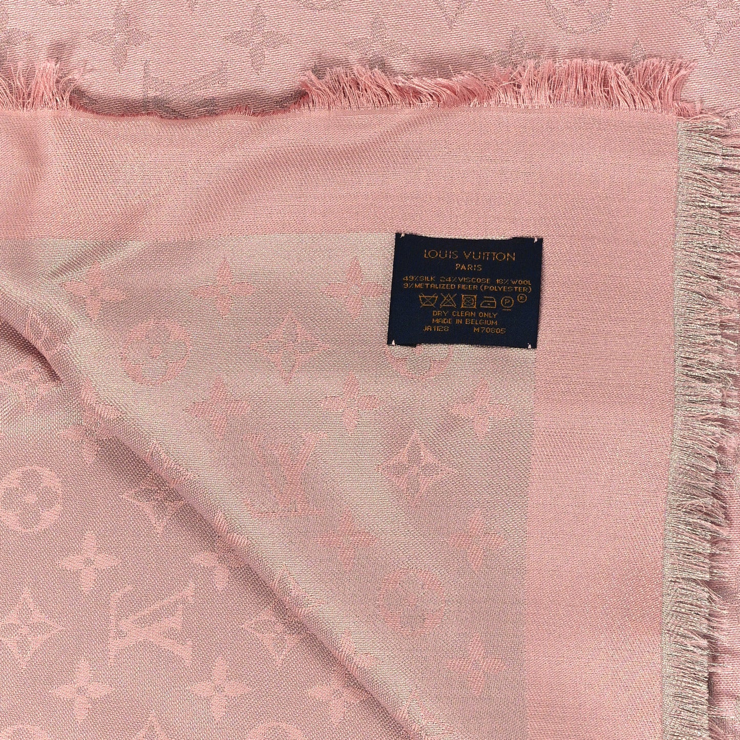 Silk Lurex Wool Monogram Shine Shawl Rose Velours