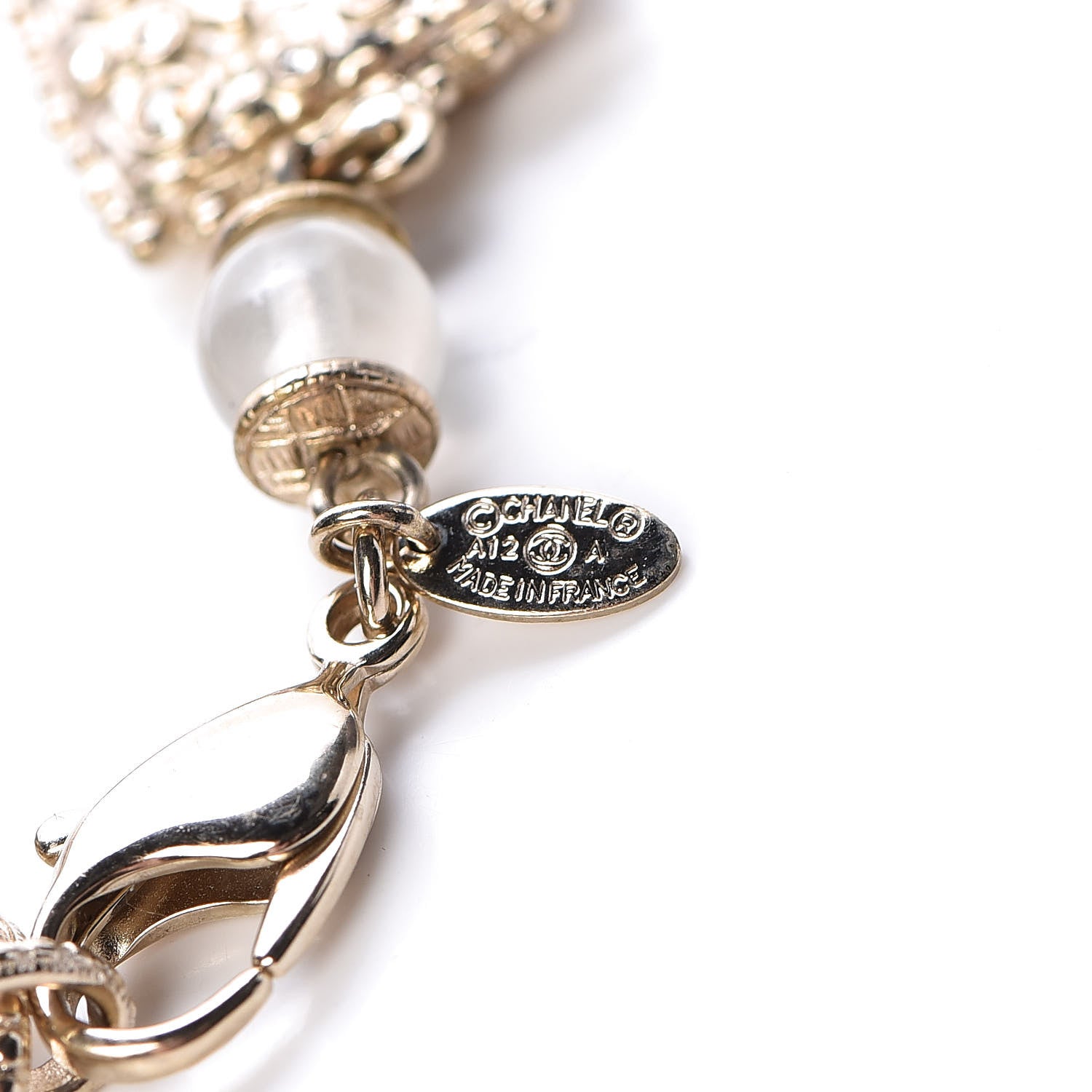 Chanel Pearl Beaded Crystal CC Gold Beige 4 of 5