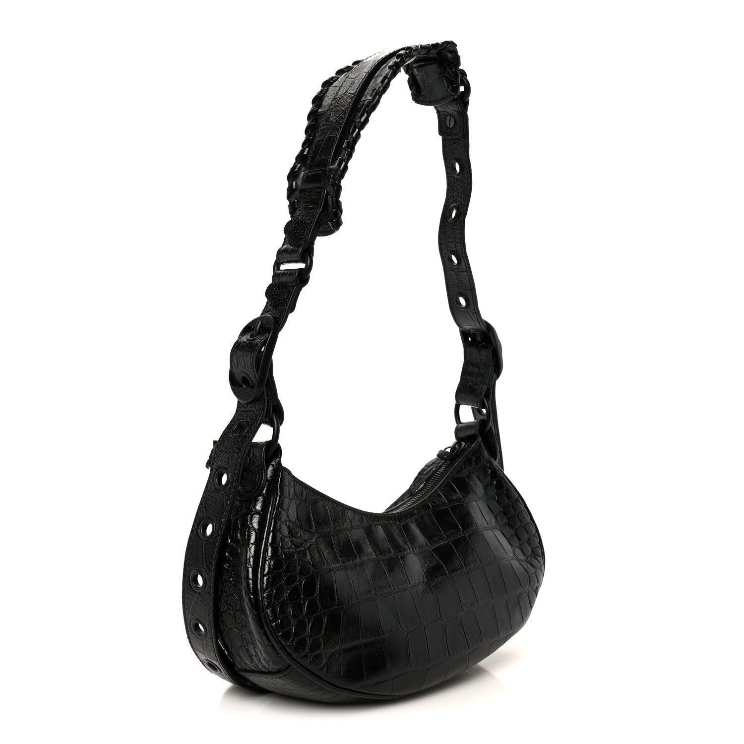 Balenciaga Extra Supple Calfskin Crocodile Embossed Monochrome Le Cagole Shoulder Bag XS Black 4 of 11