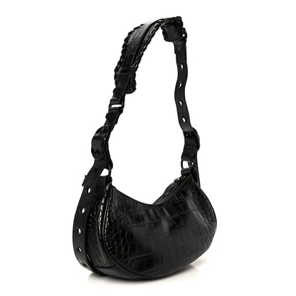 Balenciaga Extra Supple Calfskin Crocodile Embossed Monochrome Le Cagole Shoulder Bag XS Black 4 of 11