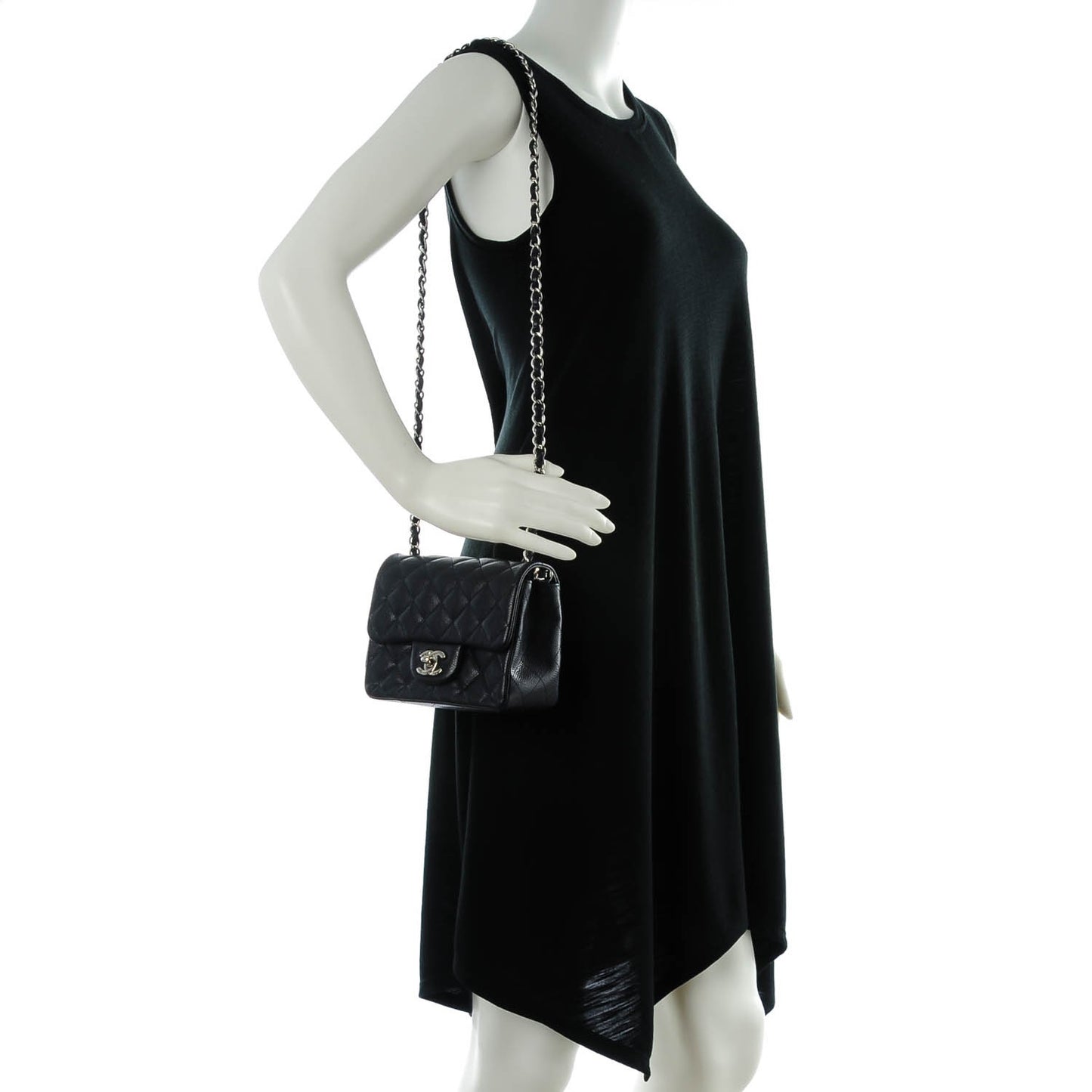 Caviar Quilted Mini Square Flap Navy