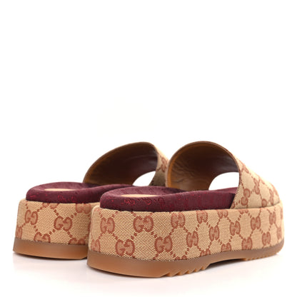 Gucci Canvas GG Monogram Angelina Platform Slide Sandals 37.5 Beige Ruggine 4 of 9
