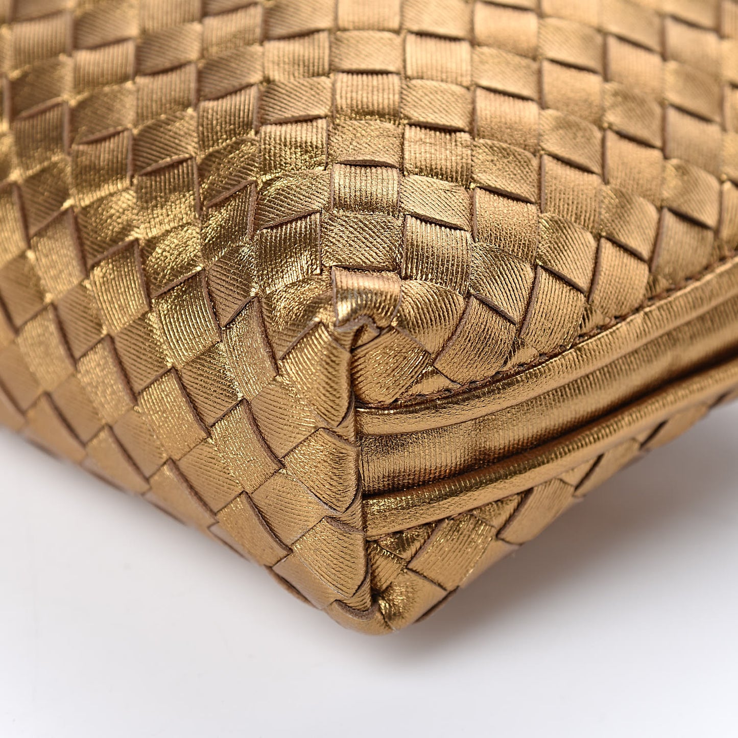 Metallic Grosgrain Intrecciato Pillow Crossbody Messenger Dark Gold