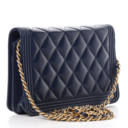 Chanel Lambskin Quilted Boy Wallet On Chain WOC Navy Blue 3 of 13