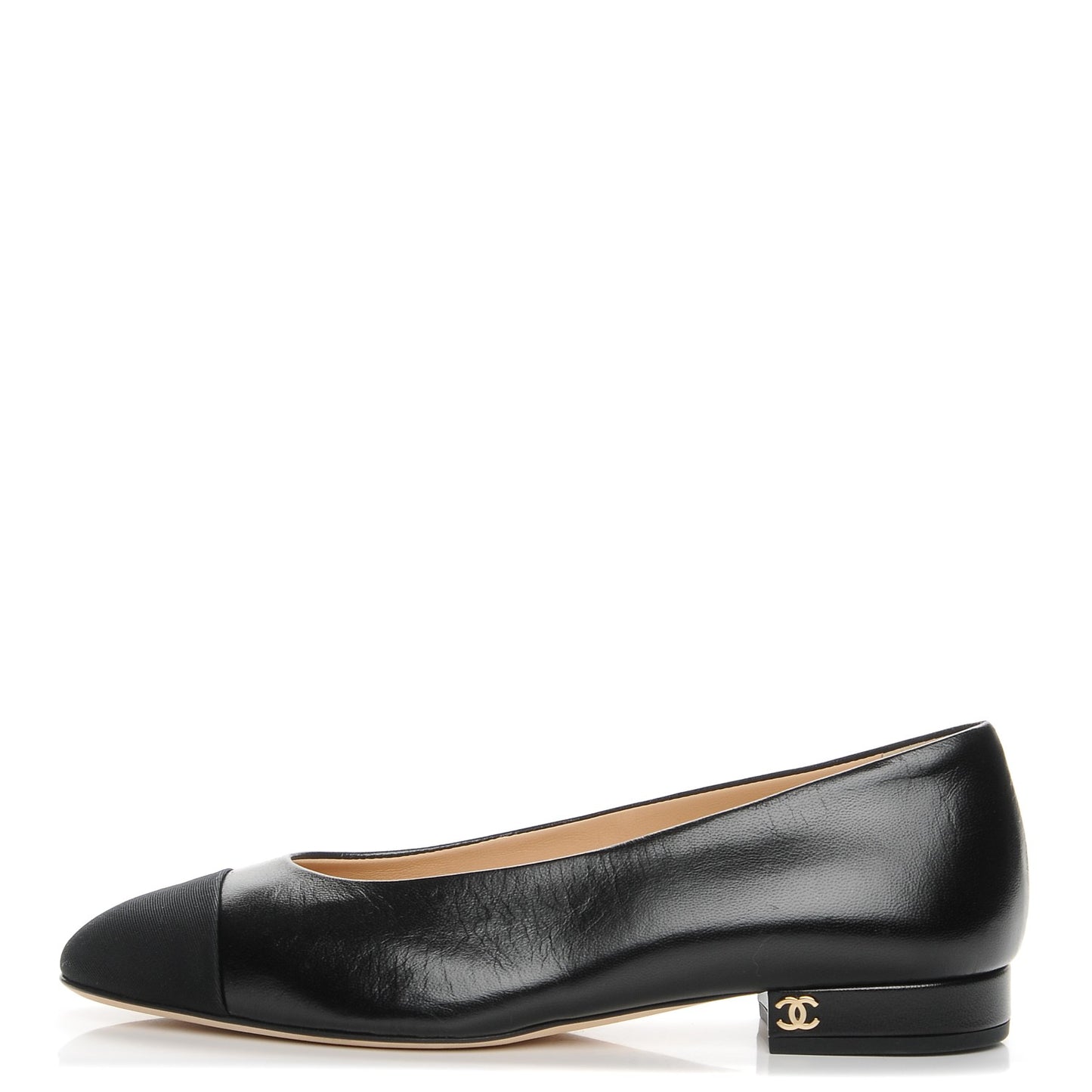 Goatskin Grosgrain Cap Toe Ballerina Flats 35 Black