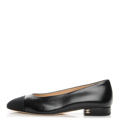 Chanel Goatskin Grosgrain Cap Toe Ballerina Flats 35 Black 1 of 12