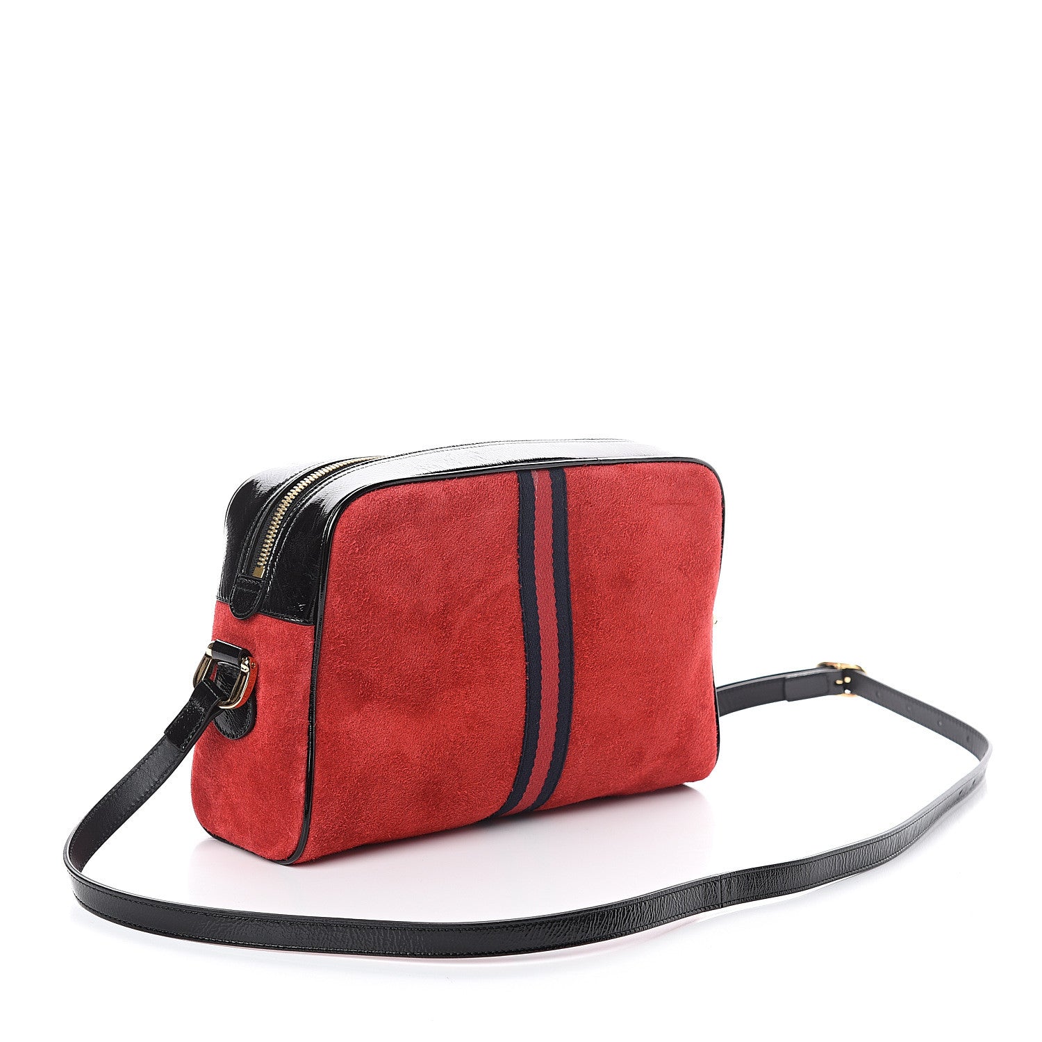 Gucci Suede Patent Web Small Ophidia Shoulder Bag Hibiscus Red Black 2 of 7