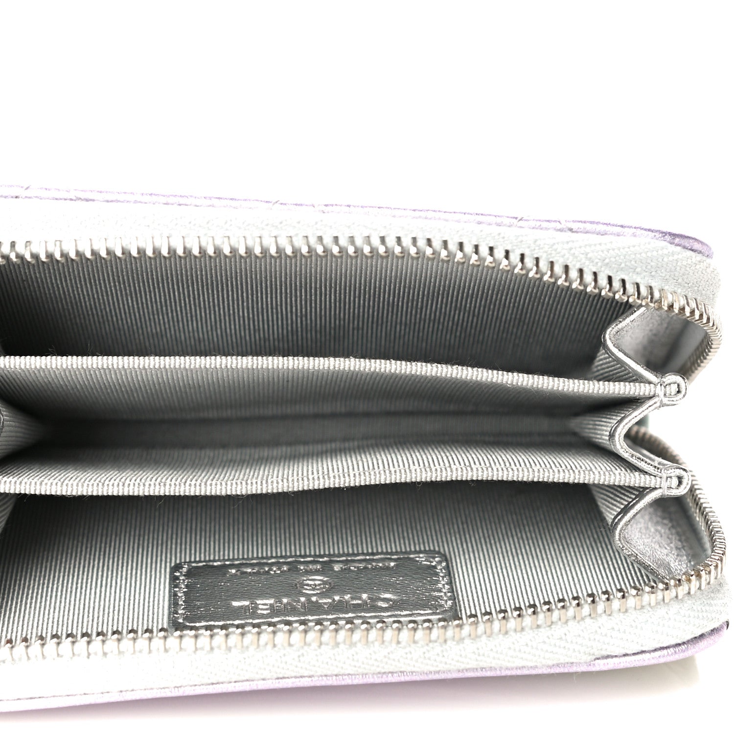 Chanel Gradient Metallic Calfskin Quilted Zip Around Coin Purse Wallet Silver Blue Yellow Purple 5 of 11