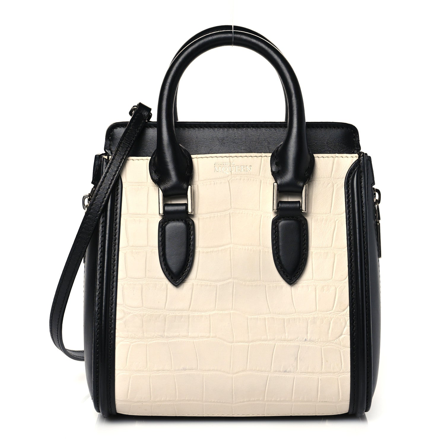 Alexander McQueen Calfskin Crocodile Embossed Mini Heroine 21 Black White 1 of 12