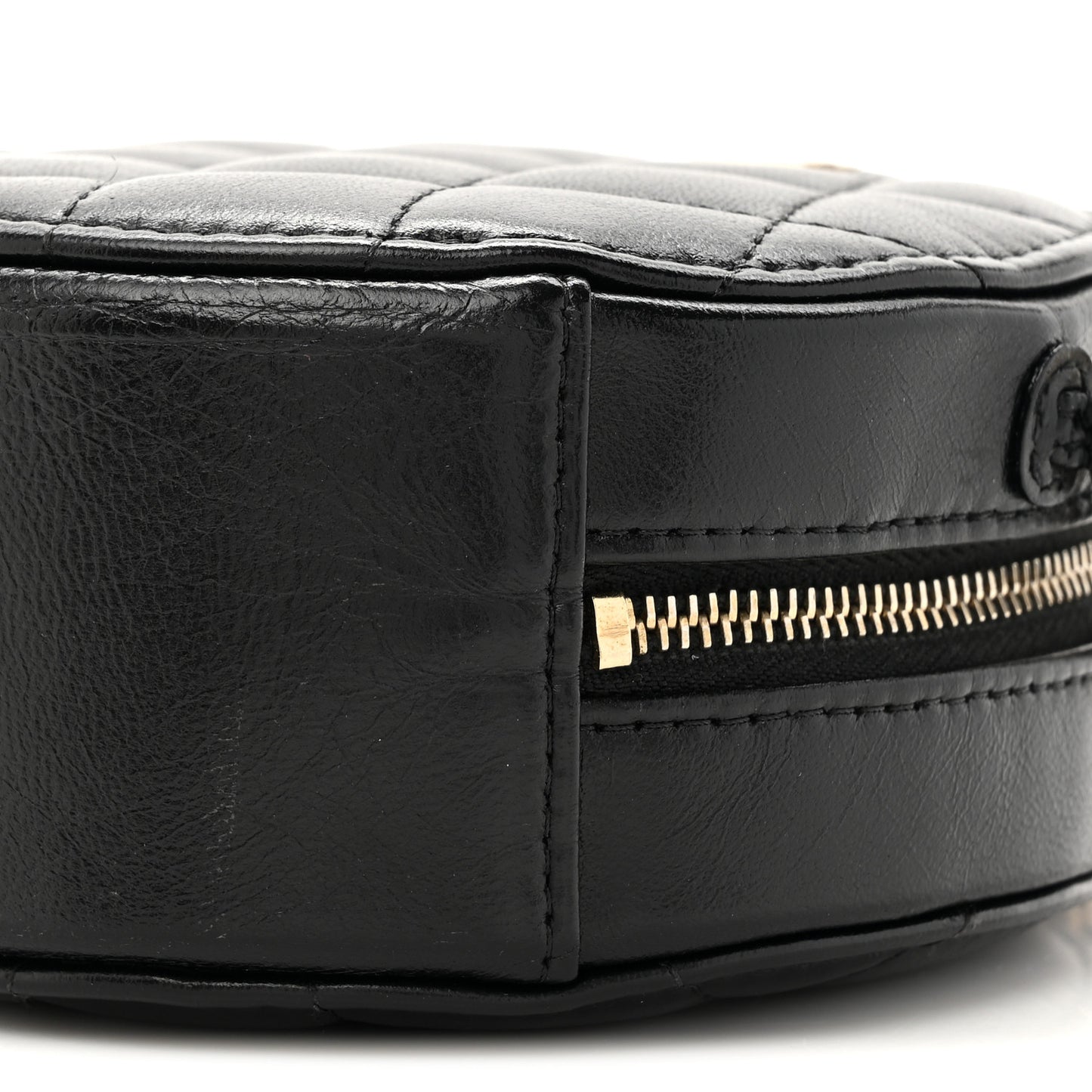 Lambskin Quilted Round Clutch With Chain Black