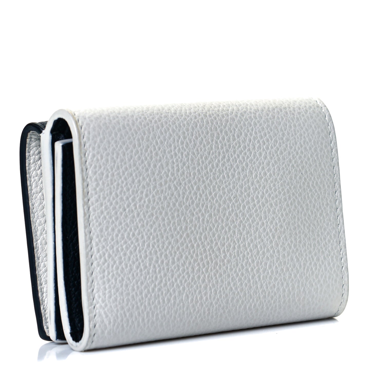 Grained Calfskin Paris Petite Compact Wallet White Black