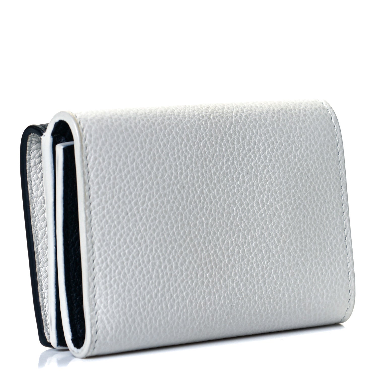 Saint Laurent Grained Calfskin Paris Petite Compact Wallet White Black 3 of 7