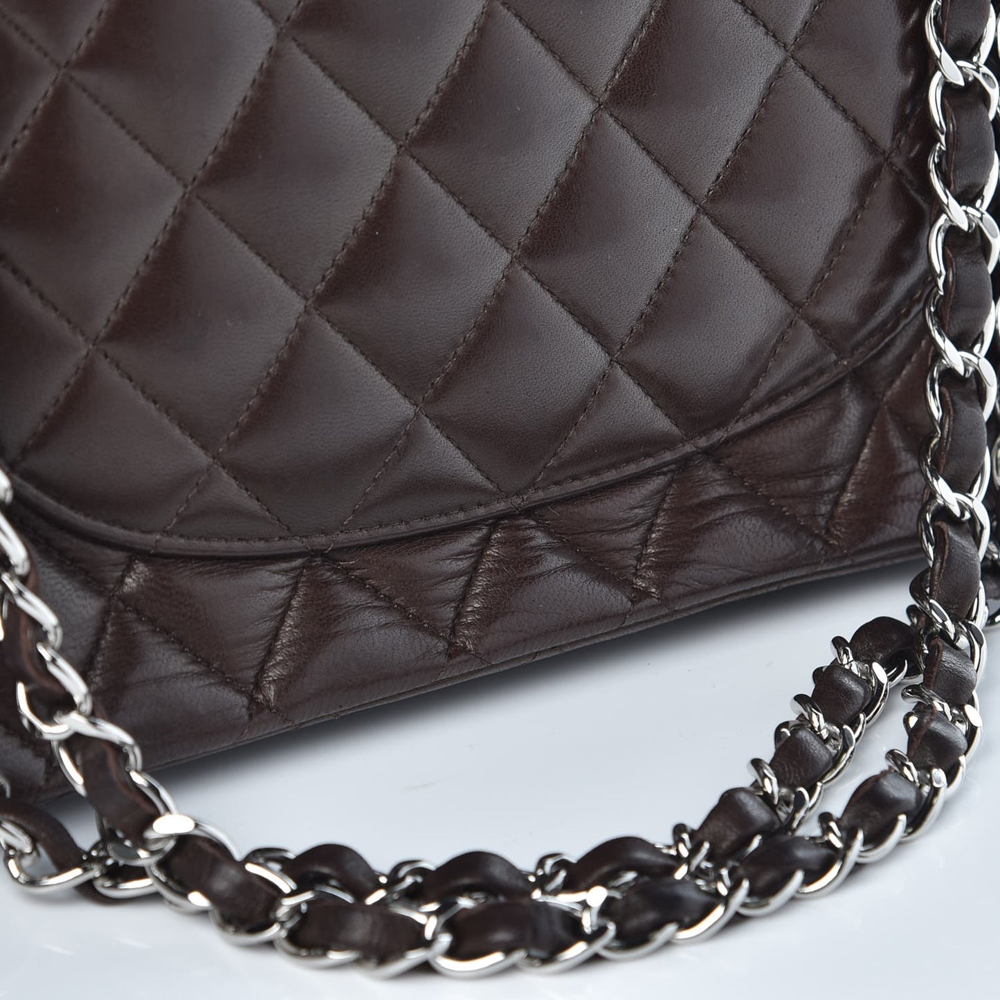 Lambskin Quilted Medium Double Flap Brown