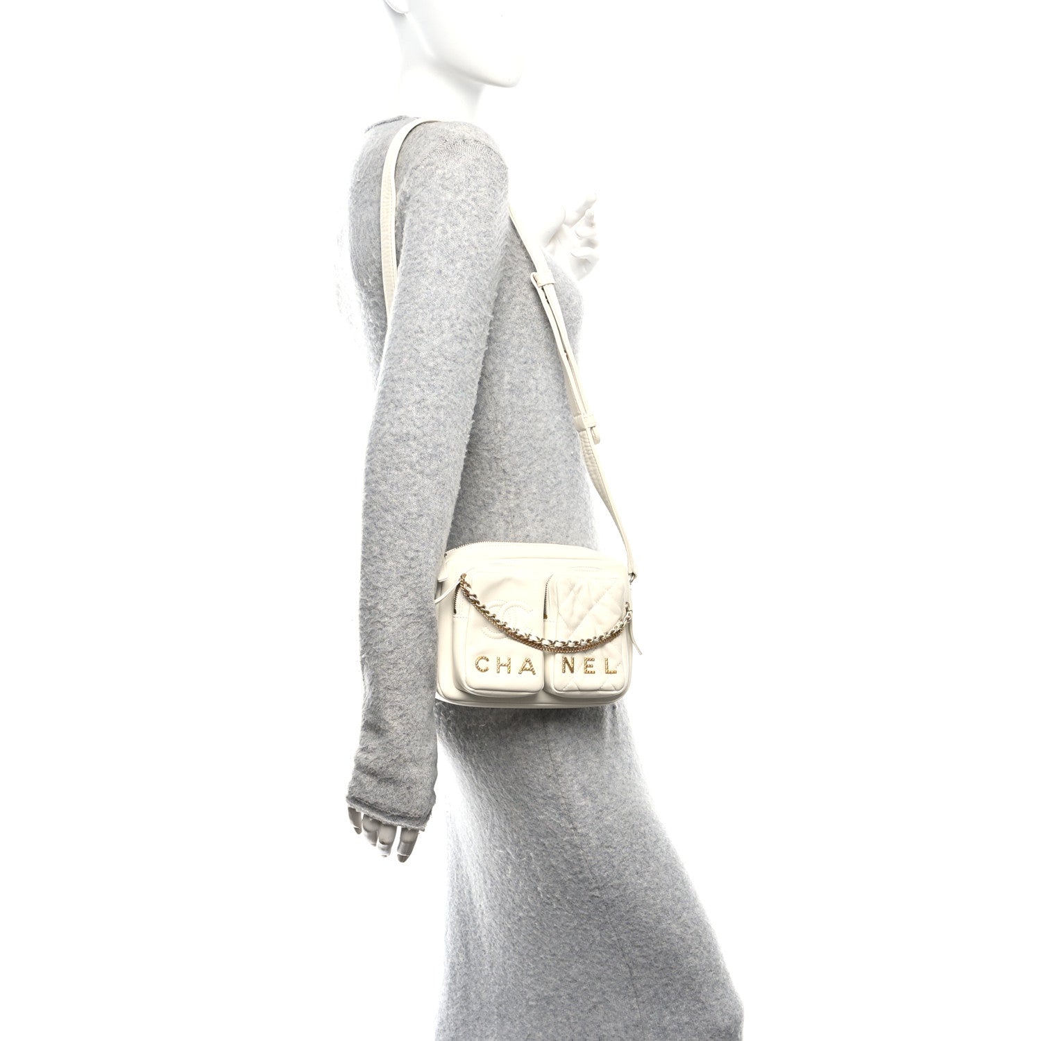 Chanel Calfskin Quilted Small Camera Case White 2 of 10