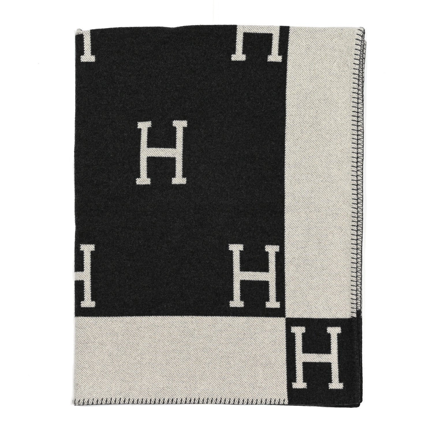 Hermes Wool Cashmere Avalon Blanket Ecru Gris Fonce 1 of 3