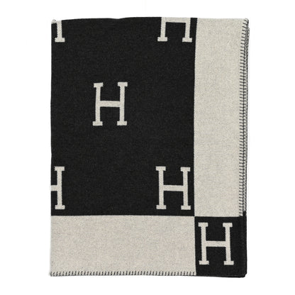 Hermes Wool Cashmere Avalon Blanket Ecru Gris Fonce 1 of 3