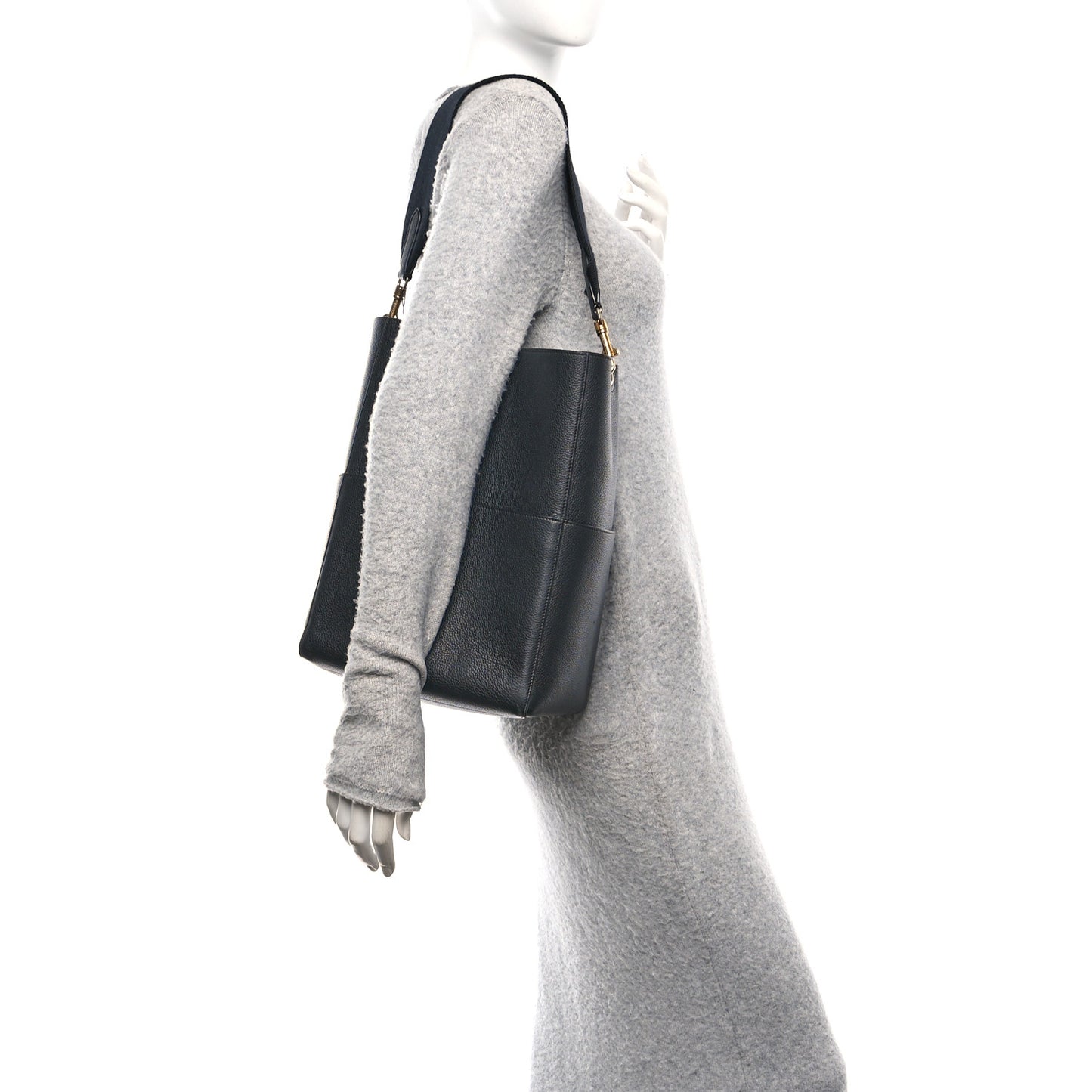Soft Grained Calfskin Sangle Bucket Bag Black