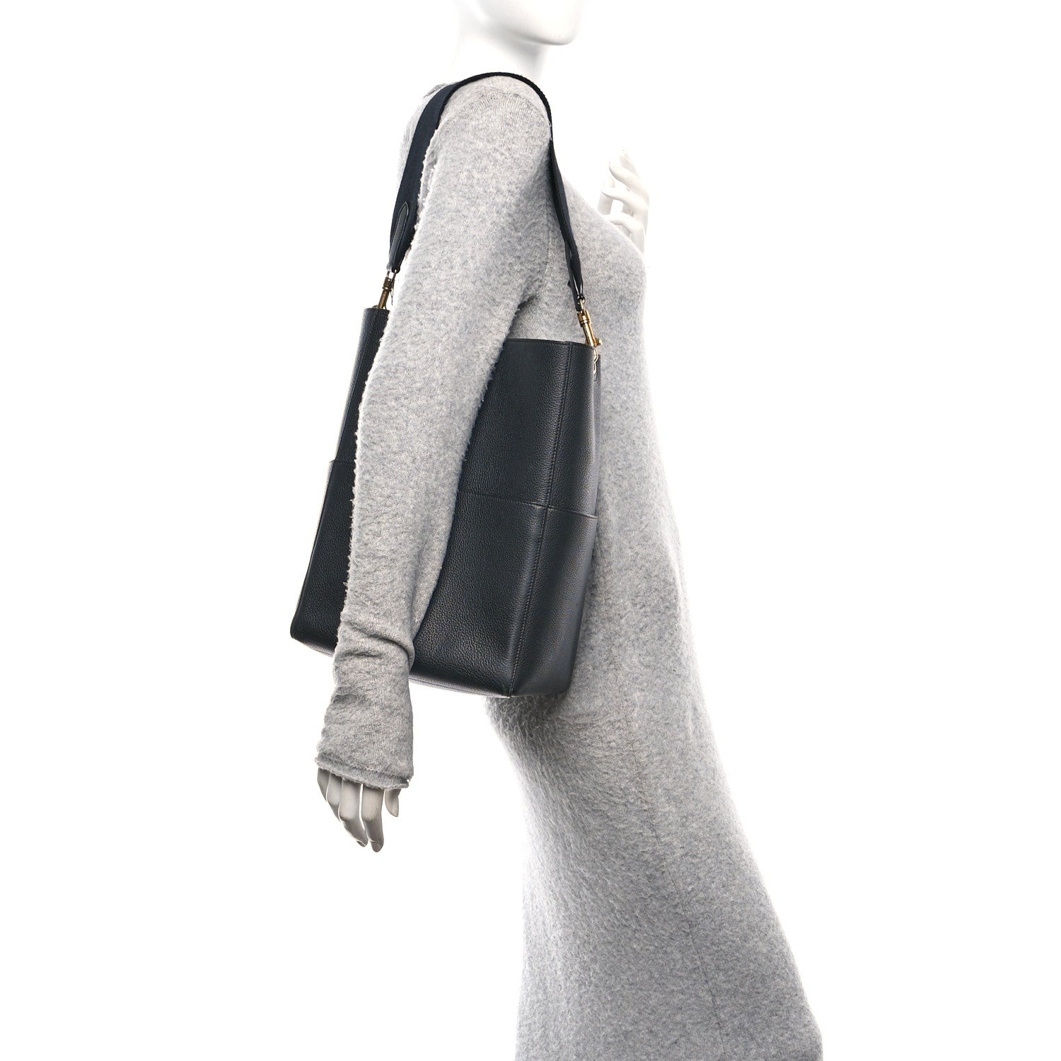 Celine Soft Grained Calfskin Sangle Bucket Bag Black 2 of 9