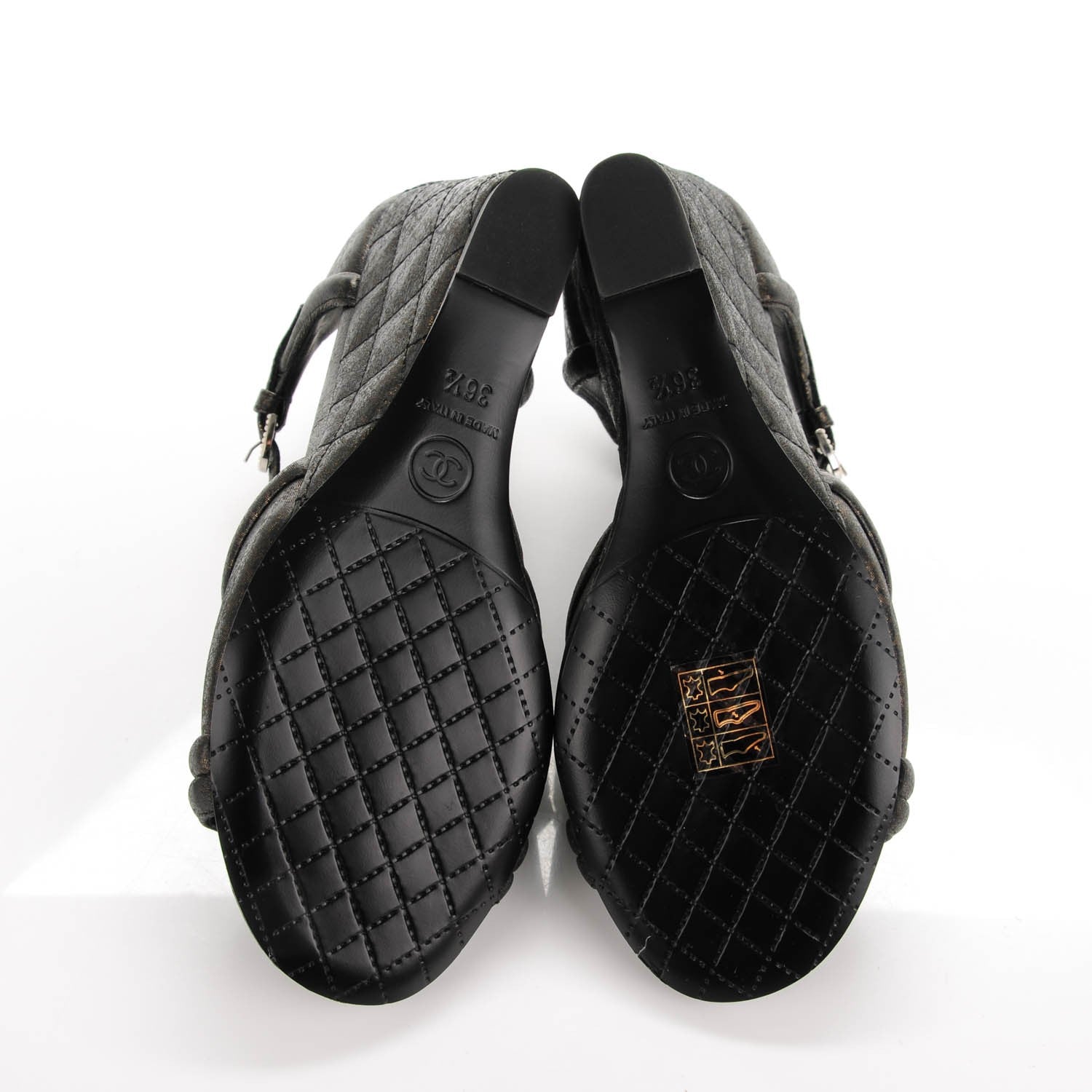 Chanel Lambskin Quilted Fantasy Wedge Sandals 36.5 Black Gold 6 of 8
