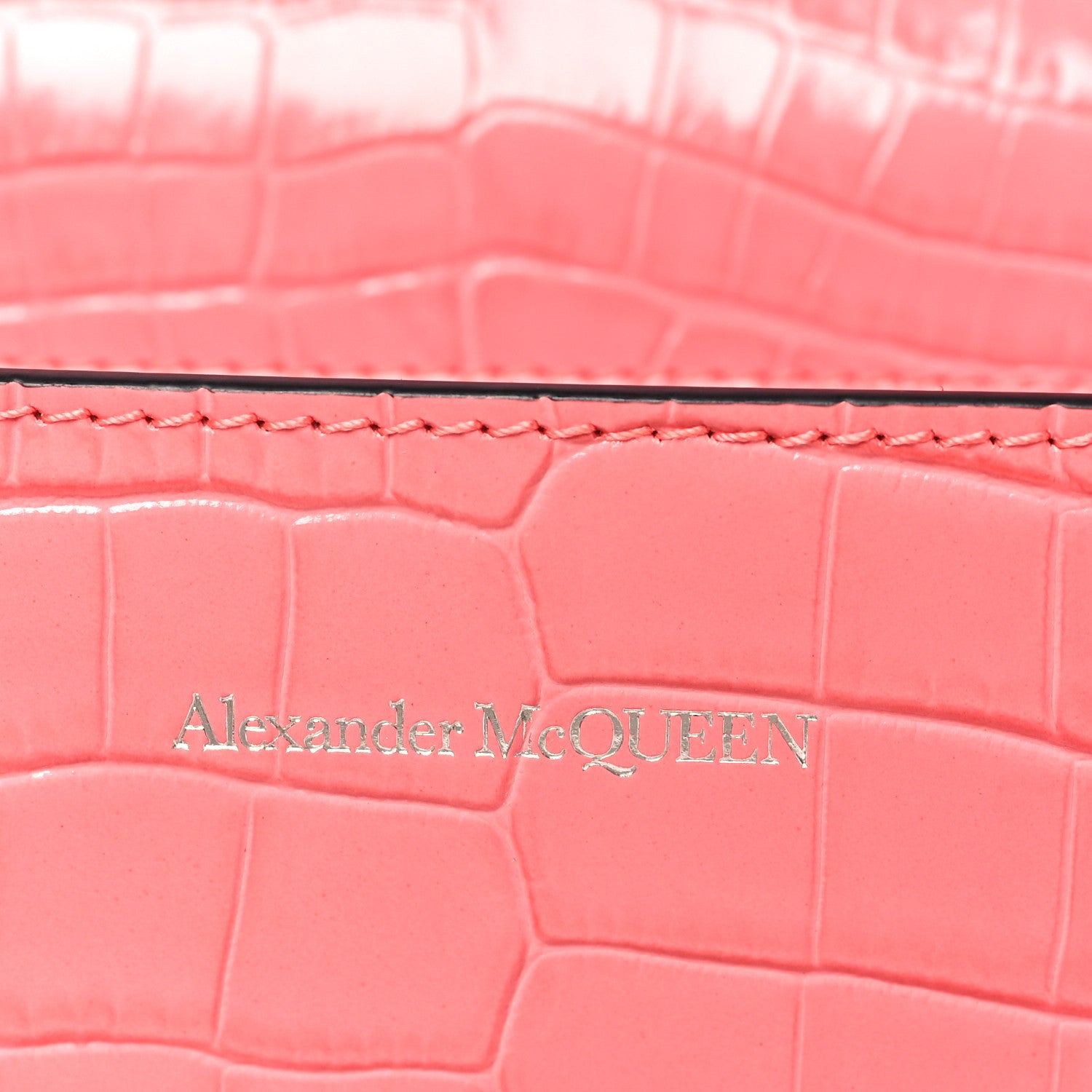 Alexander McQueen Shiny Crocodile Embossed Jeweled Satchel Pink 6 of 9
