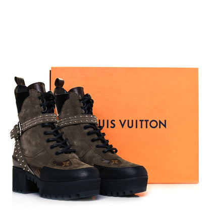 Louis Vuitton Suede Calfskin Monogram Laureate Platform Desert Boots 36 Kaki 8 of 8