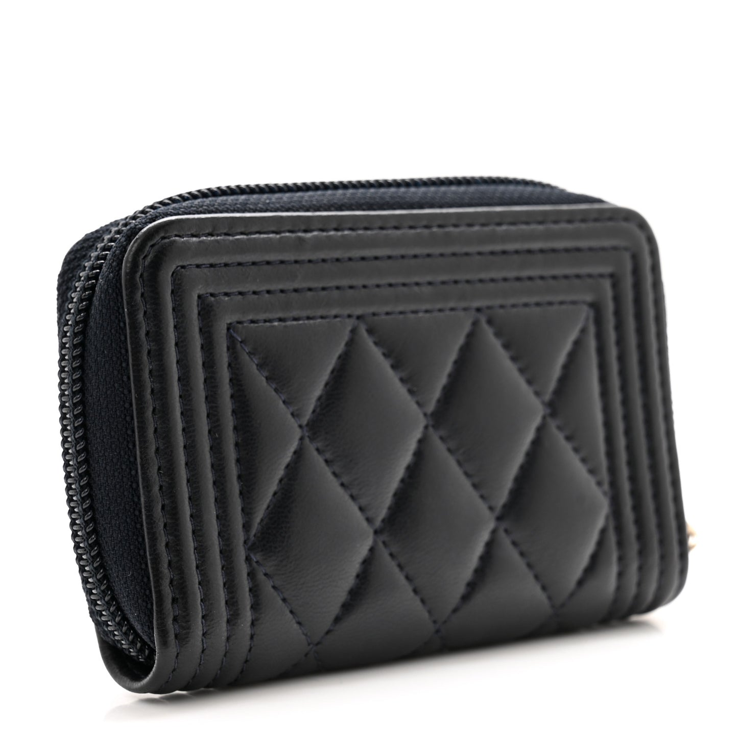 Lambskin Quilted Zip Around Boy Coin Purse Wallet Navy