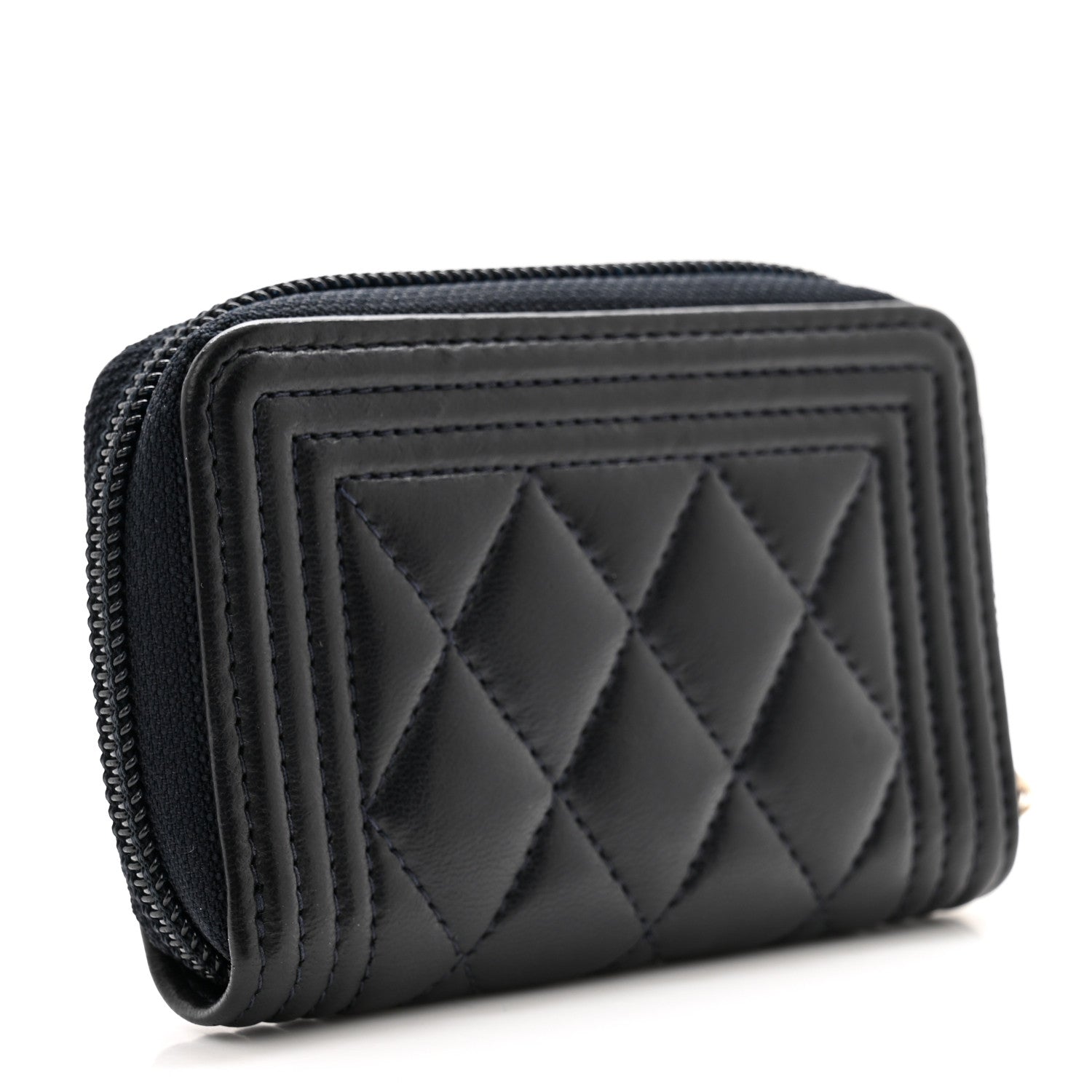 Chanel Lambskin Quilted Zip Around Boy Coin Purse Wallet Navy 3 of 11