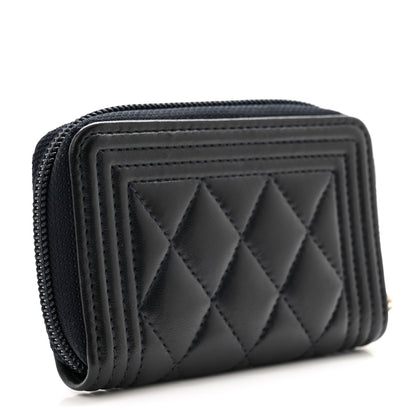 Chanel Lambskin Quilted Zip Around Boy Coin Purse Wallet Navy 3 of 11